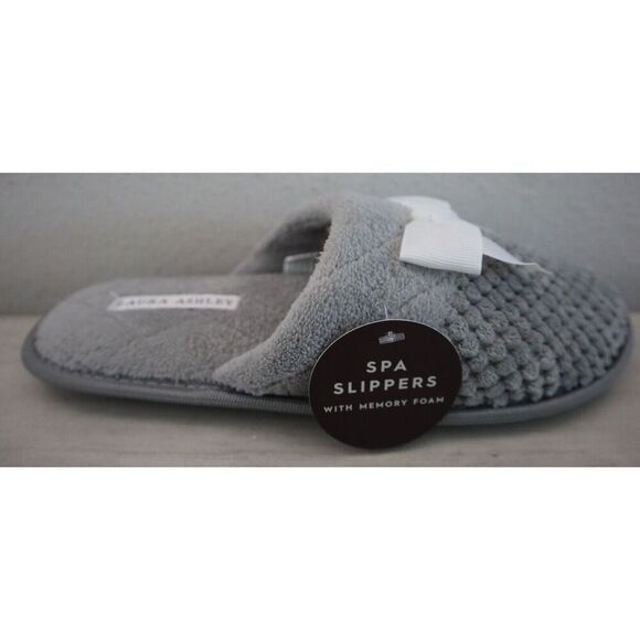 Laura Ashley Women's Sz Large (8-9) Gray Memory Foam Lounge Spa Slippers w/Bow - Picture 5 of 7